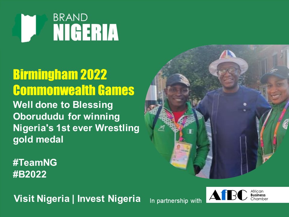 BrandNigeria1's tweet photo. Well done to Blessing Oborududu for winning Nigeria's 1st ever Wrestling gold medal at the Birmingham 2022
#BrandNigeria
#TeamNG 
#B2022 #VisitNG 
Team Nigeria
Commonwealth Games | Birmingham 2022 @AfricanBhamber One Africa Network @E_Nizeyimana https://t.co/m10Jp7TF3o