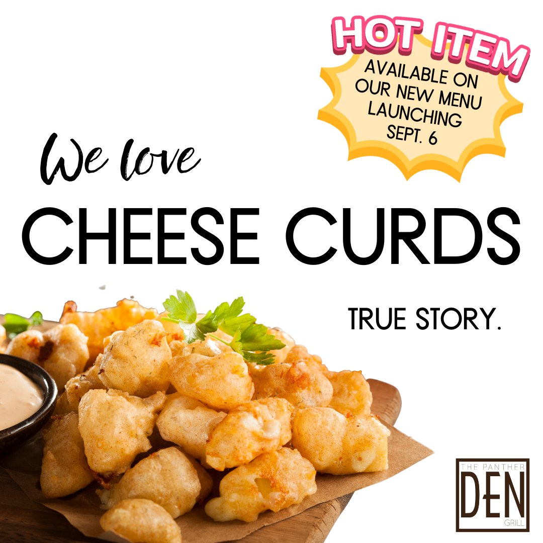 DU_Dining's tweet photo. And we know you will too!
All new Panther Den menu launches Sept. 6!
#squeakycheese #cheesecurdsarelife https://t.co/WUKiCu50t8