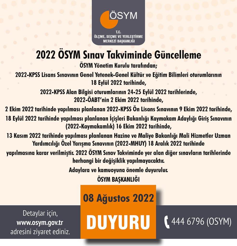 2022 ÖSYM Sınav Takviminde Güncelleme

osym.gov.tr/TR,23907/2022-…