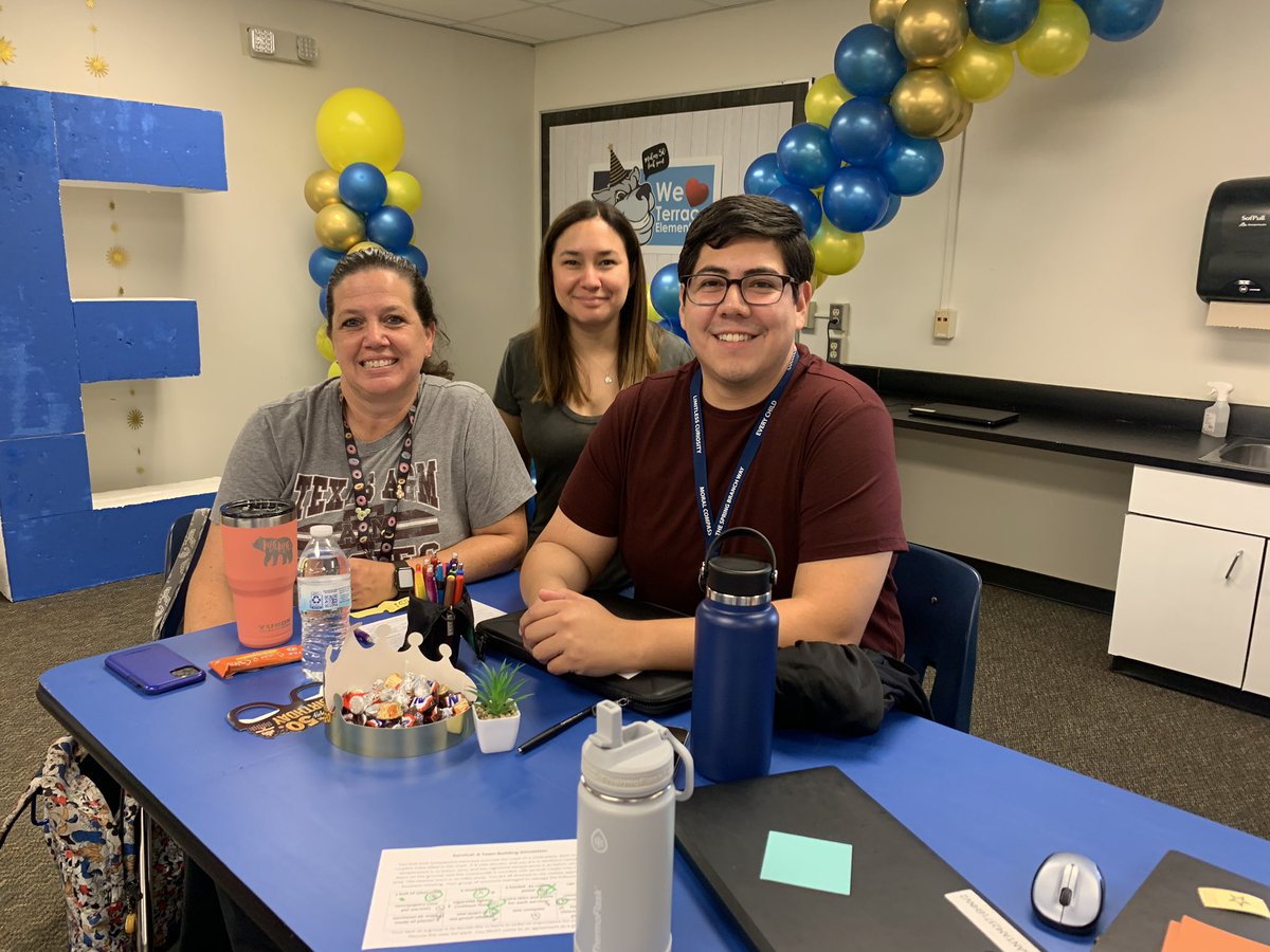 dolanreads's tweet photo. A huge thank you to our teacher leaders Ms. Haag and Ms. Cuellar for leading us in a Survivor themed ice breaker today! We had a blast! Congrats to the 4th grade team for surviving! @TerraceElem @SBISD https://t.co/X44v7OsyO7