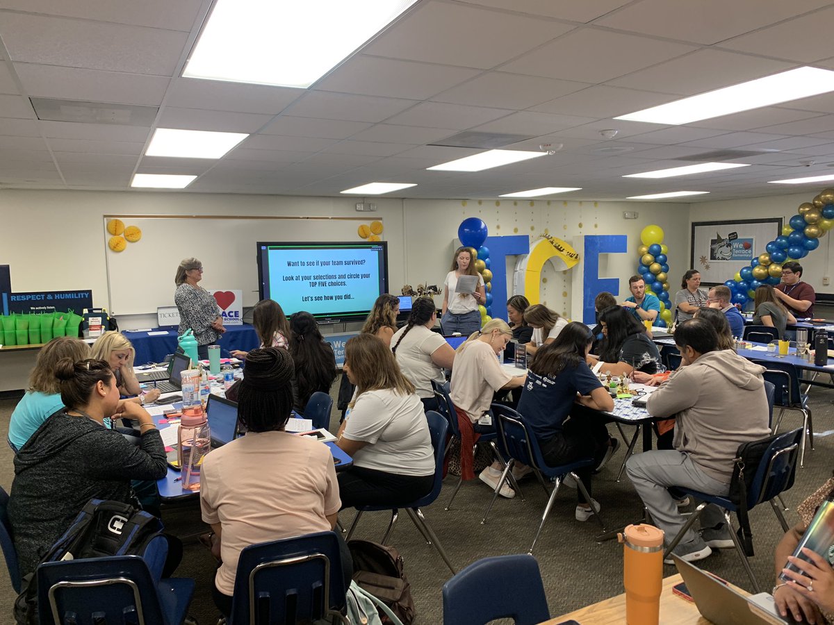 dolanreads's tweet photo. A huge thank you to our teacher leaders Ms. Haag and Ms. Cuellar for leading us in a Survivor themed ice breaker today! We had a blast! Congrats to the 4th grade team for surviving! @TerraceElem @SBISD https://t.co/X44v7OsyO7