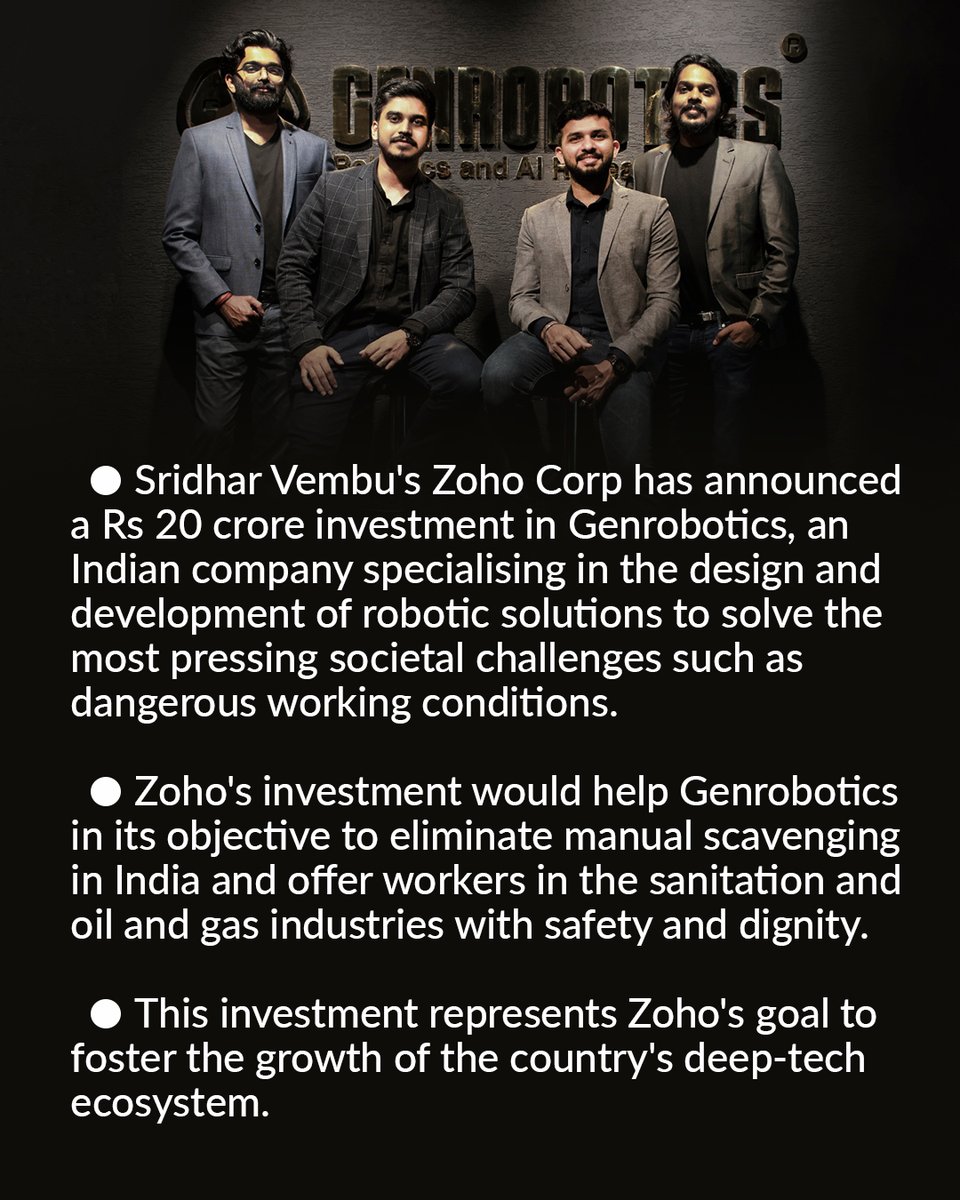Sastratbi's tweet photo. Let's recall what Team Zoho has done in the last month. They are very enthusiastic about their investment in the upcoming robotics brand GENROBOTICS.
.
#sastrauniversity #incubator #startupclub #roboticsengineering #techinventions #sridharvembu #zoho #zohocorp https://t.co/rTDSn584LE