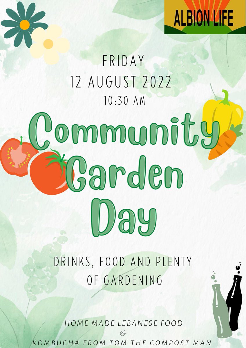 Head over to Albion Community Gardens this Friday for their Community Garden day! 🌳🌱

There will delicious homemade Lebanese and our refreshing Kombucha from our very own Tom the compost man! 😍🤪

#communitygarden #garden #community #kombucha #lebanese #homemade #gardening