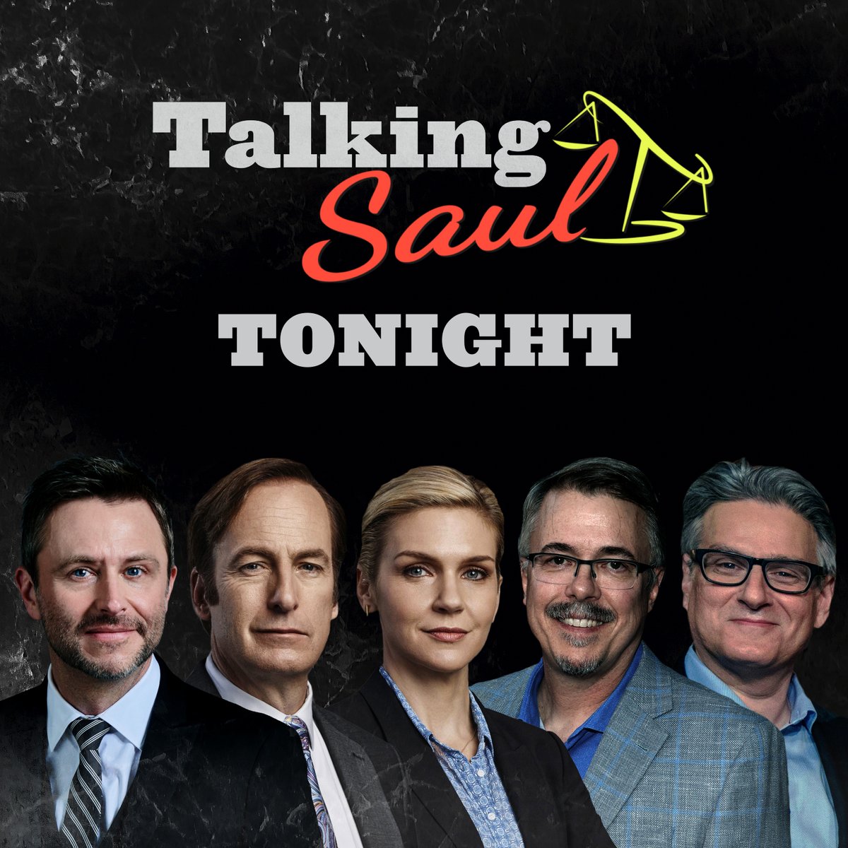 BetterCallSaul's tweet photo. Tonight after #BetterCallSaul, join creators Vince Gilligan &amp; @petergould and stars @mrbobodenkirk &amp; @rheaseehorn to discuss the final season ahead of next week's series finale!

Tag your tweets with #TalkingSaul to be part of the conversation. https://t.co/SFYItcNi8Z