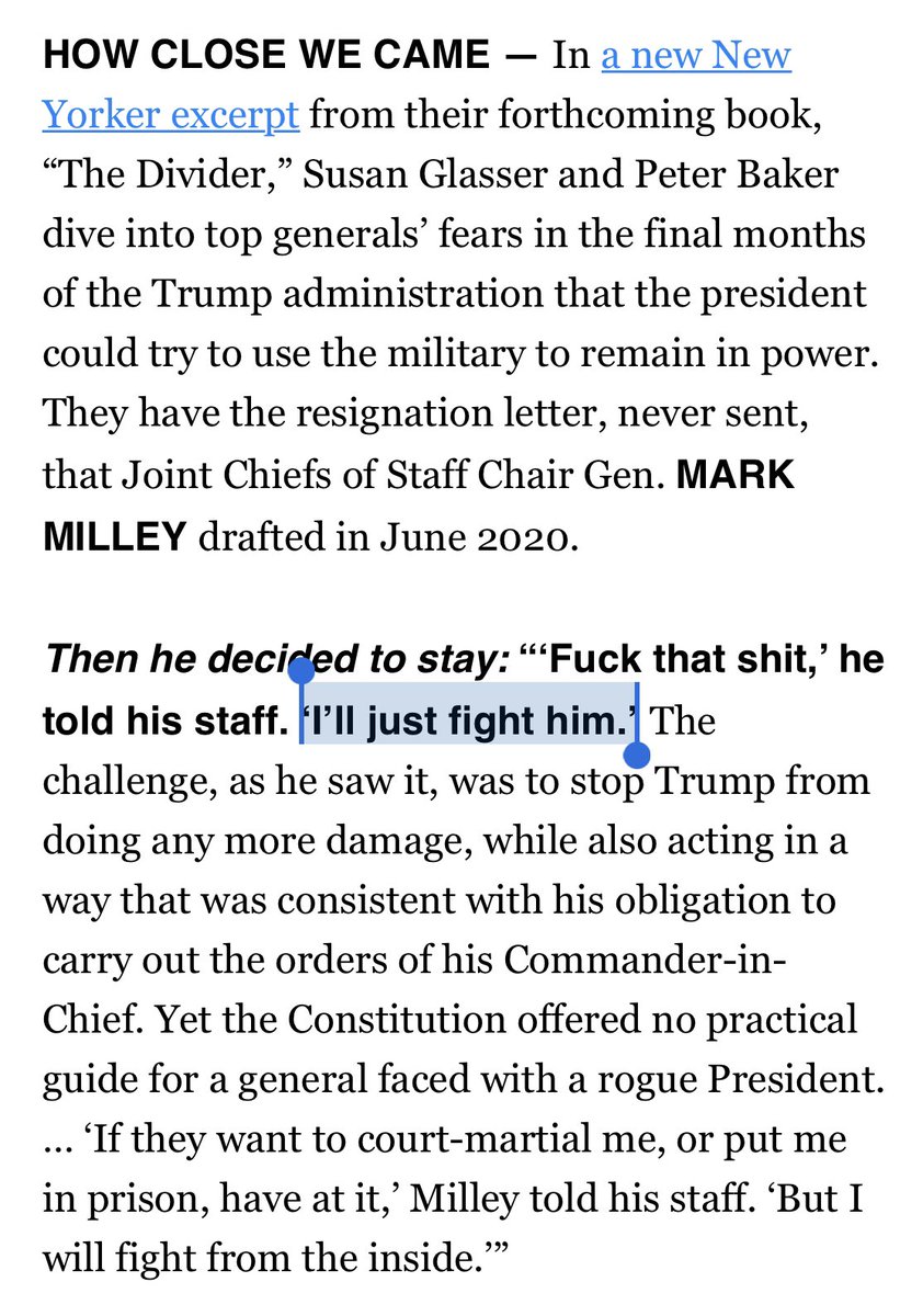 Totally normal, from a four-star general and the president’s top military adviser in maintaining civilian control of the military: