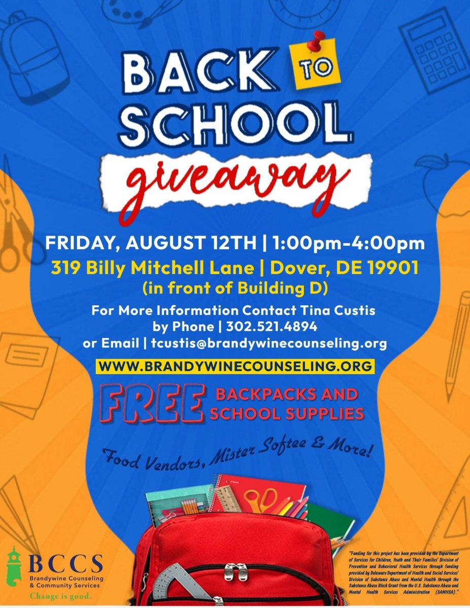 BCCS_POP's tweet photo. We will be hosting a Back to School giveaway this Friday in Dover! If you need school supplies please come see us! 🎒 ✏️ 📓 https://t.co/SMRxRvWtQF