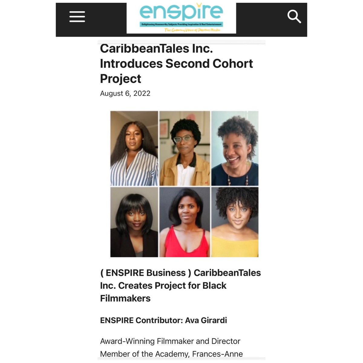 sashastoltz's tweet photo. Thanks @EnspireMag for featuring @CaribbeanTales_ founded by #awardwinningfilmmaker @FrancesAnne “CaribbeanTales Black Invubator Studio Access Project” https://t.co/3PUALQg1I9 #sashastoltzpublicity #francesannesolomon #BlackExcellence #caribbeantales #ctbisap #MondayMotivation https://t.co/GDY0VQBd7r
