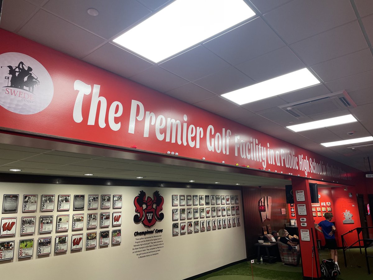 TheSwedeCenter's tweet photo. Did You Know #1 - @TheSwedeCenter is the only indoor golf facility for a public high school in the United States!  We were highlighted in Golfweek!  @Westside66 golf alumni stop by to sign a ball and we display it proudly!  DM us if interested in learning golf! https://t.co/KWIbxJ1pkM