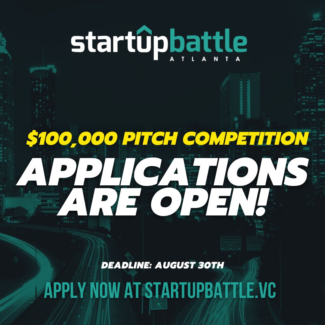 TechSquare's tweet image. Startup Battle Atlanta applications are NOW OPEN‼️
Work on your pitch with mentors. Network with investors and innovators.
Winner takes home $100k💰
Apply before the August 30th deadline for a chance to compete.
Apply now at startupbattle.vc 💥