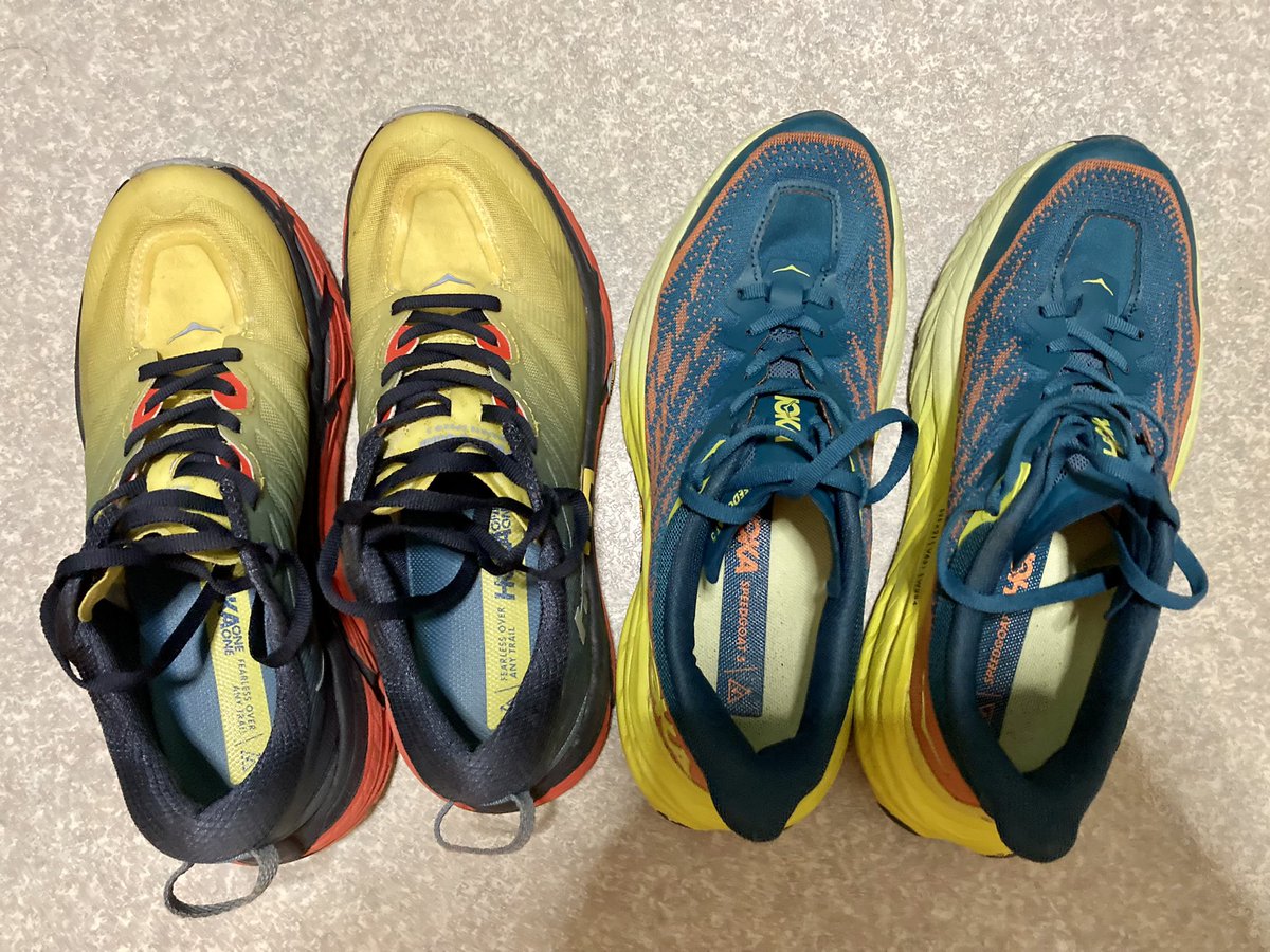 fu_ji_q's tweet photo. ここ数週間、#mafatespeed3 と #speedgoat4 を交互に履き替えたけど、自分的にはmafatespeedのガッシリしたグリップと反発力が合ってるかな?
もちろん、speedgoatもクッション、グリップ共にバランス良くて良いシューズ。
練習はspeedgoat、レースはmafatespeedにしようかな? https://t.co/fzllJc9bO5