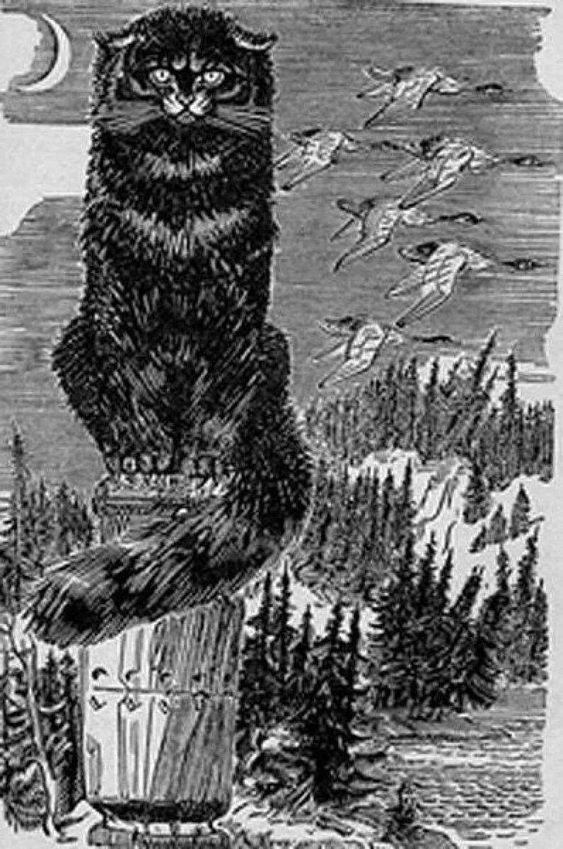 DebiCady's tweet photo. Kot Bayun is a magical cat in Russian folklore. He lives in a lifeless forest in the Thrice Tenth Kingdom. He sings &amp; tells tales. His voice can cure illness, or lull you into a magical sleep from which you will never awaken. #MythologyMonday https://t.co/y6tU9teldQ