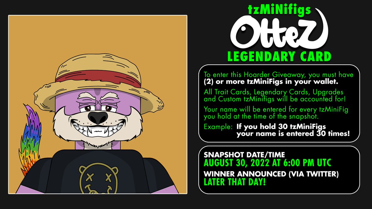 These 2 tzMiniFigs are available for just 4.20tz!

Because both are Level 2 cards, having just ONE (1) of these in your wallet gets you entered into this month's Legendary Giveaway.  Owning both gets you FOUR (4) entries!

objkt.com/profile/tzmini…

#tezos