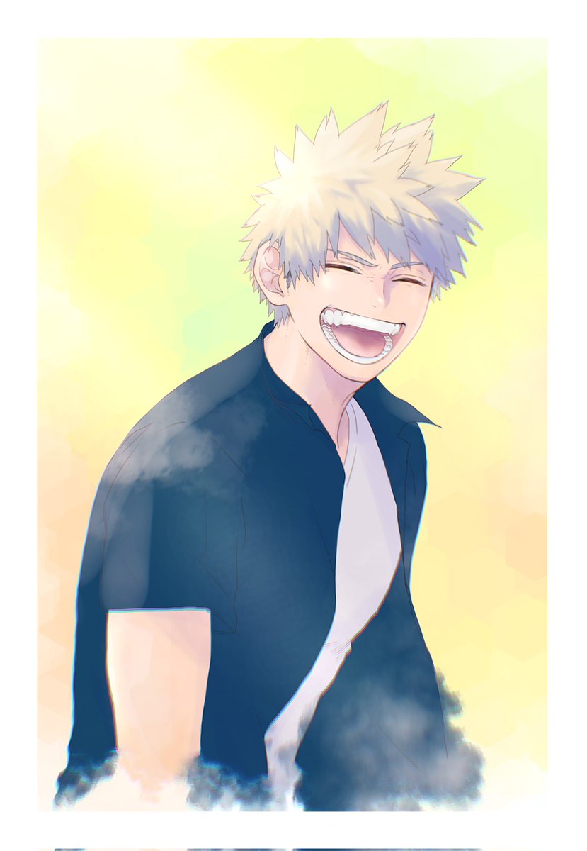 bakugou katsuki 1boy male focus shirt solo closed eyes blonde hair open mouth  illustration images