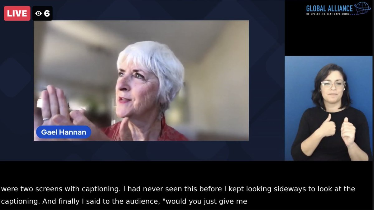 LiveCaptioners's tweet photo. @GCaptioning w/@AccessLOOP @gaelhannan CapCom ‘22! #HearingLoss #accessibility #inclusion #QualityCaptions #EqualAndEffectiveAccess Gael Hannan tells her hearing loss stories & talks about her book “Hear & Beyond.” https://t.co/VSKGtYL4Hi