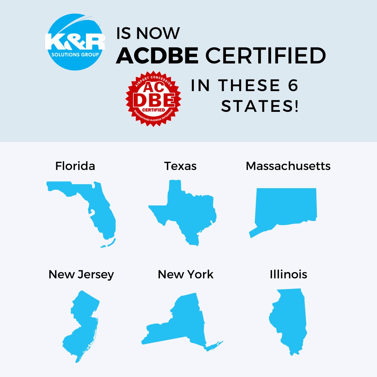 Krsolvingit's tweet image. KR Solutions Group is excited to share that we are officially ACDBE-certified in 6 states! 🌎
.
.
#krsolutionsgroup #fabricgraphics #tensionfabric #seglightbox #ooh #oohads #logistics #womenowned #acdbe #acdbecertified #florida #texas #massachusetts #newjersey #newyork #illinois