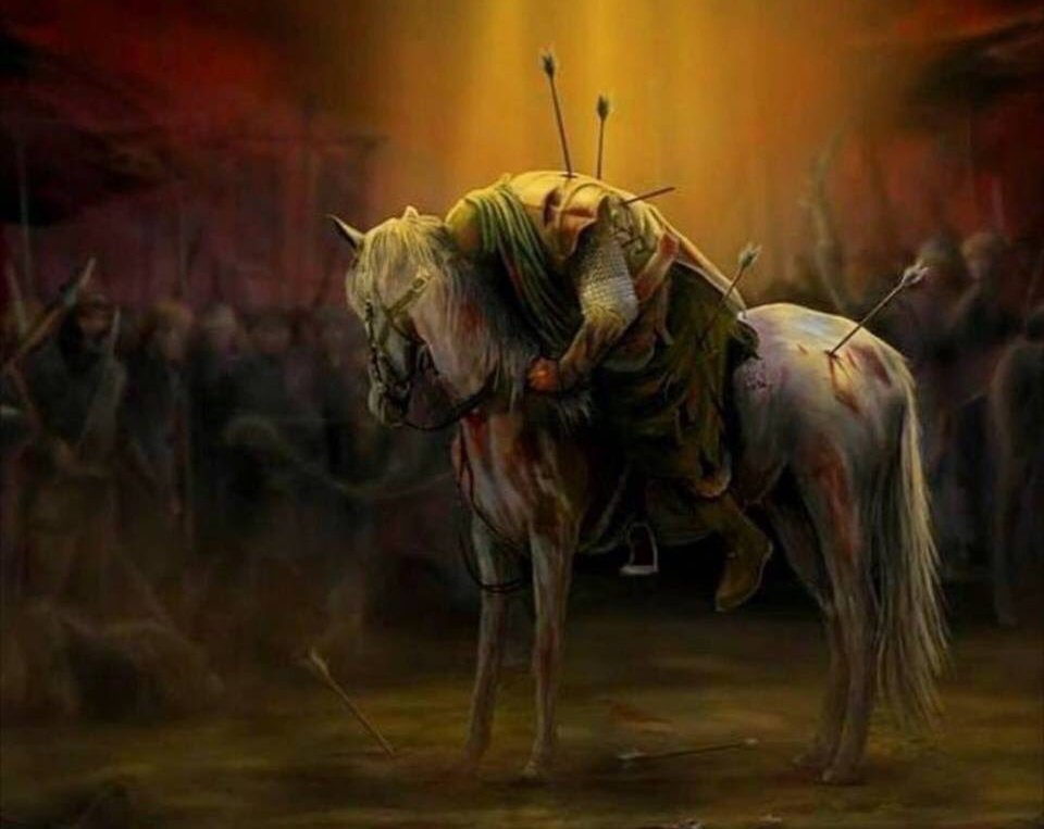 MeEr_Ge's tweet photo. As per riwayah , it took more than 45 minutes for Imam Hussain's body to come down from the zuljinah to the ground , the arrows were so closely pinched in his body that they kept piercing the holy body slowly and slowly , so much pain our mola must had💔😭

#یا_اباعبداللہ_الحسینI https://t.co/T1zwgG8M7i