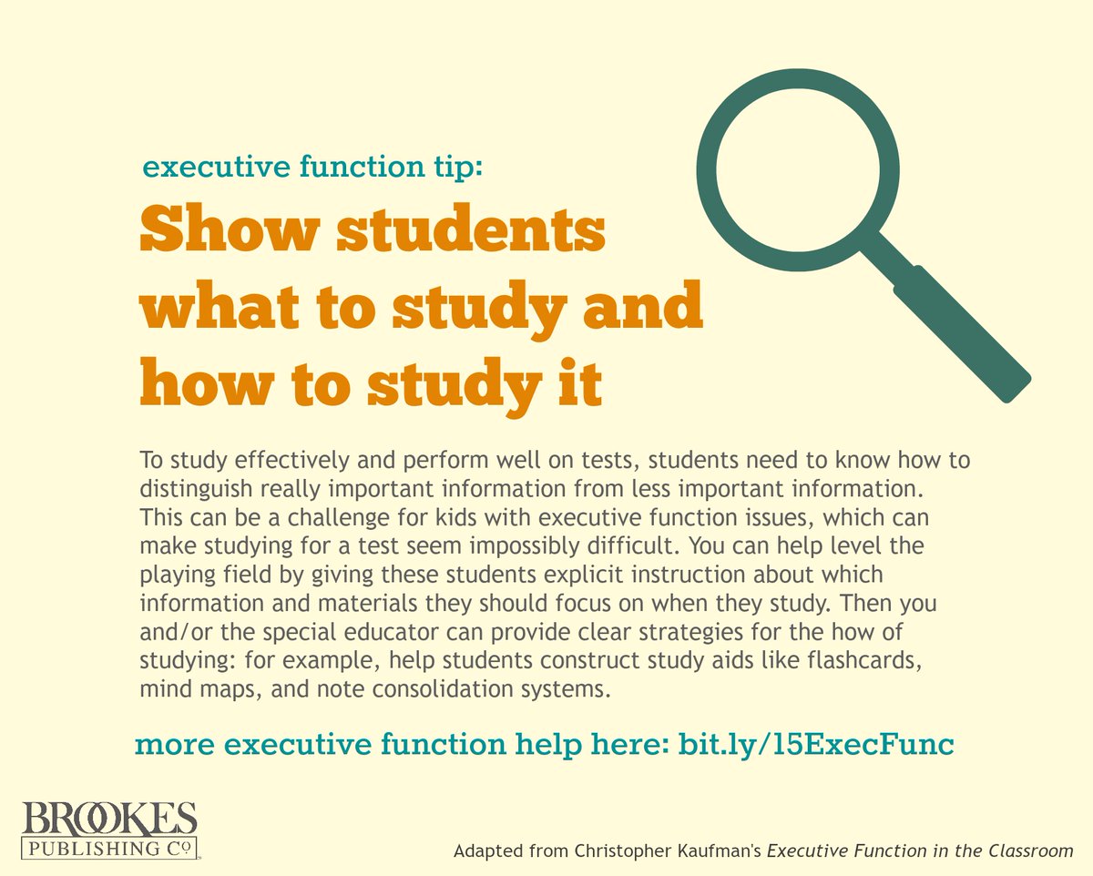 BrookesPubCo's tweet photo. Help students with #executivefunction challenges by showing them what and how to study. (More tips here: https://t.co/77SC1v4uJR) #ldchat https://t.co/GiOJKeF9AC