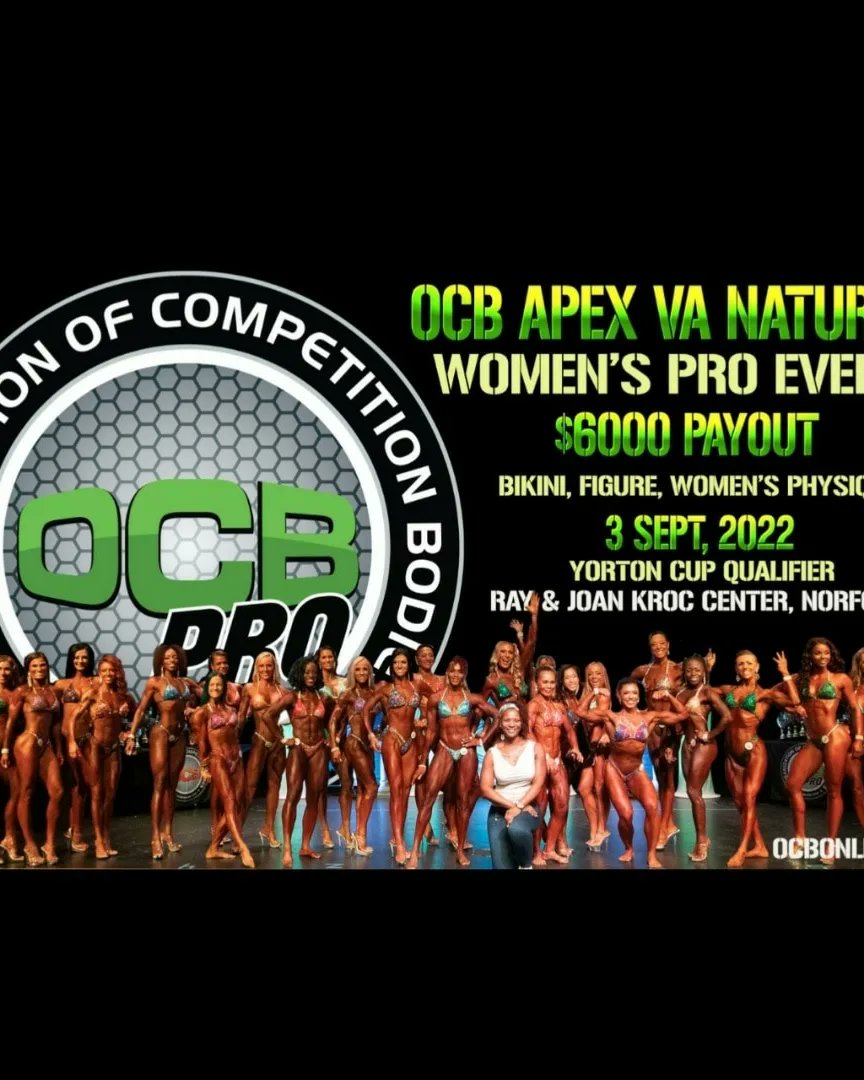 Live_Well_Team's tweet photo. We're about 3️⃣ Weeks out from OCB Apex VA Natural Pro/Am

This show is your last chance to qualify for the 2022 Yorton Cup.

Attention Figure, Bikini, Women's Physique Pro Athletes: sign up for our $6000 Payout Women's Pro Event. Register at https://t.co/YpZ225NkeU https://t.co/2DWg3mvGnx