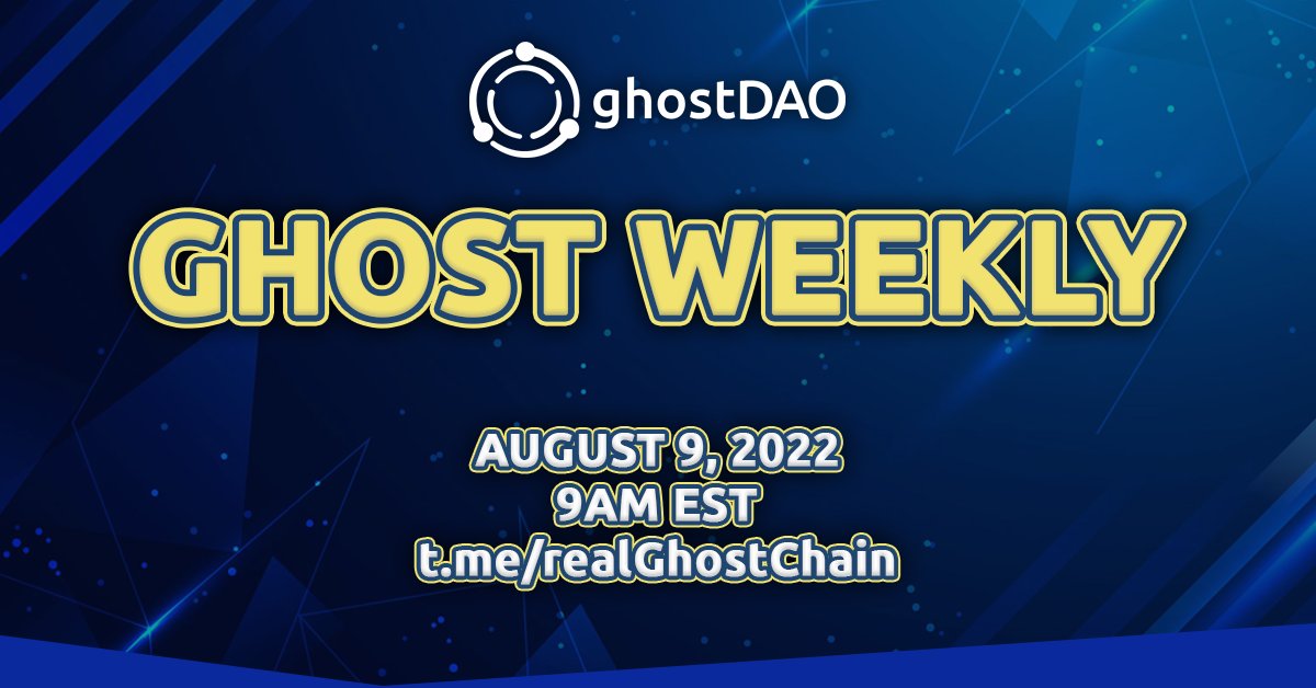 realGhostChain's tweet photo. #GHOSTWEEKLY👻will take place at 9AM EST on Tue, Aug 9.

AGENDA:
 - Identifying of the problem ghostDAO is solving

Join here: https://t.co/gnfvDdS3L7

#ghostDAO #ghostDAOairdrop https://t.co/VWnectChsB