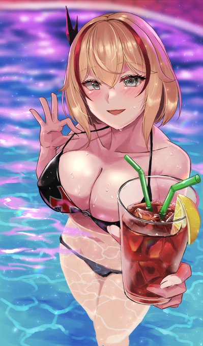 ローンとナイトプールに入る絵です #アズレン 