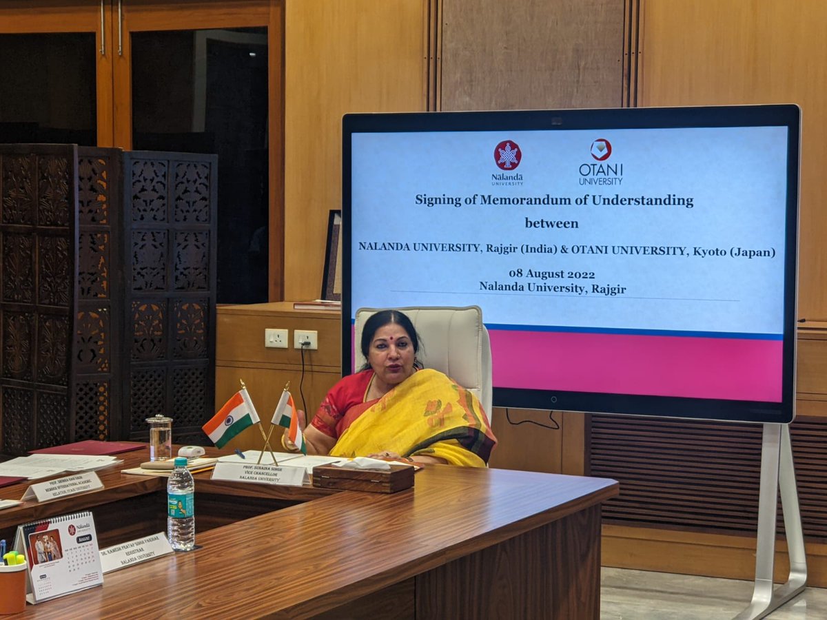 nalanda_univ's tweet photo. @nalanda_univ signed an MOU with Otani University, Kyoto (Japan), at the NU campus in Rajgir for research &amp; academic collaborations &amp; to strengthen the civilizational &amp; spiritual linkages shared by two nations.
-with @otaniuniv_staff 
 #UniversityOfFuture #GreenCampus https://t.co/whtpy2f5hM