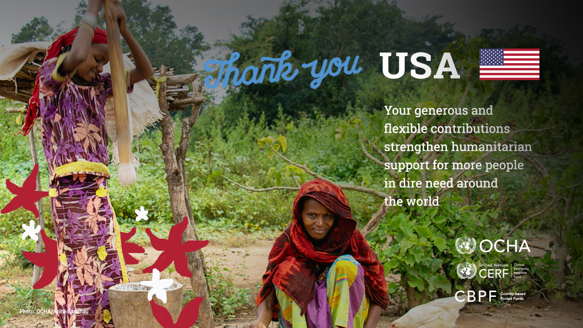 OCHAFunds's tweet photo. Thank you @USAIDsaveslives, for your generous contributions to @UNOCHA @UNCERF and @CBPFs. 
Flexible funding from the American people helps the humanitarian community around the world assist the most vulnerable people in dire need. 
#InvestInHumanity #OCHAthanks https://t.co/DsHKQTBUvA