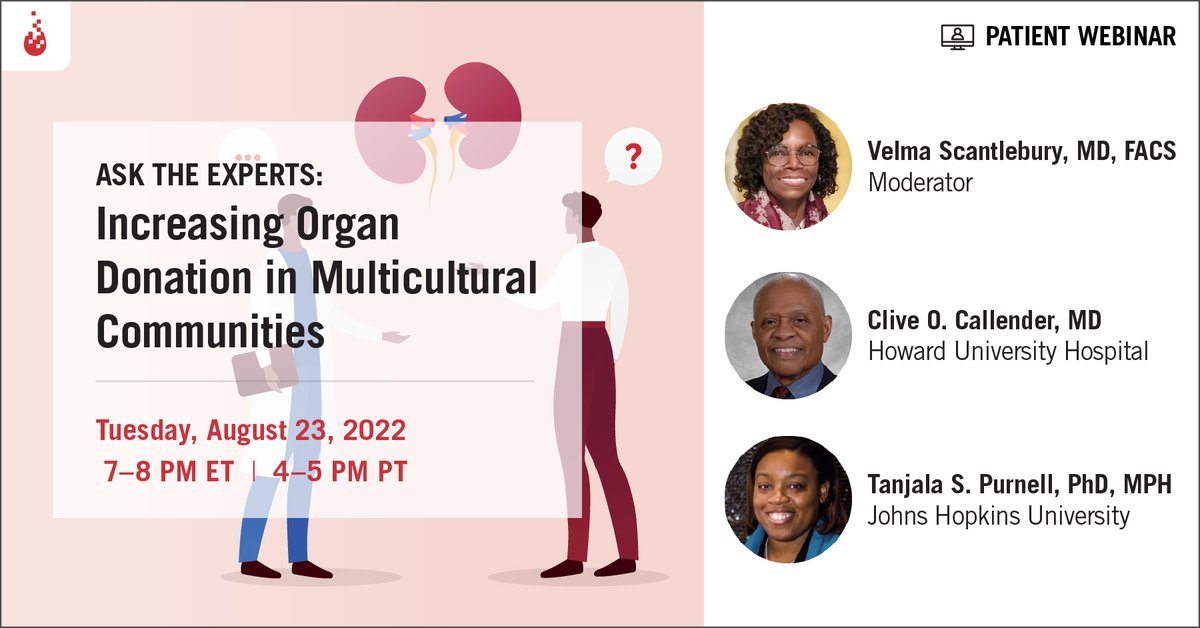 CareDx's tweet photo. Join CareDx &amp; @NationalMOTTEP on August 23 for this informative virtual discussion—"Increasing Organ Donation in Multicultural Communities." Panelists @scantlv, Dr. Clive Callender, and @tpurnell1908, will lead this important discussion. To register, visit https://t.co/FZSJT8D76R https://t.co/K7QcPZztTw