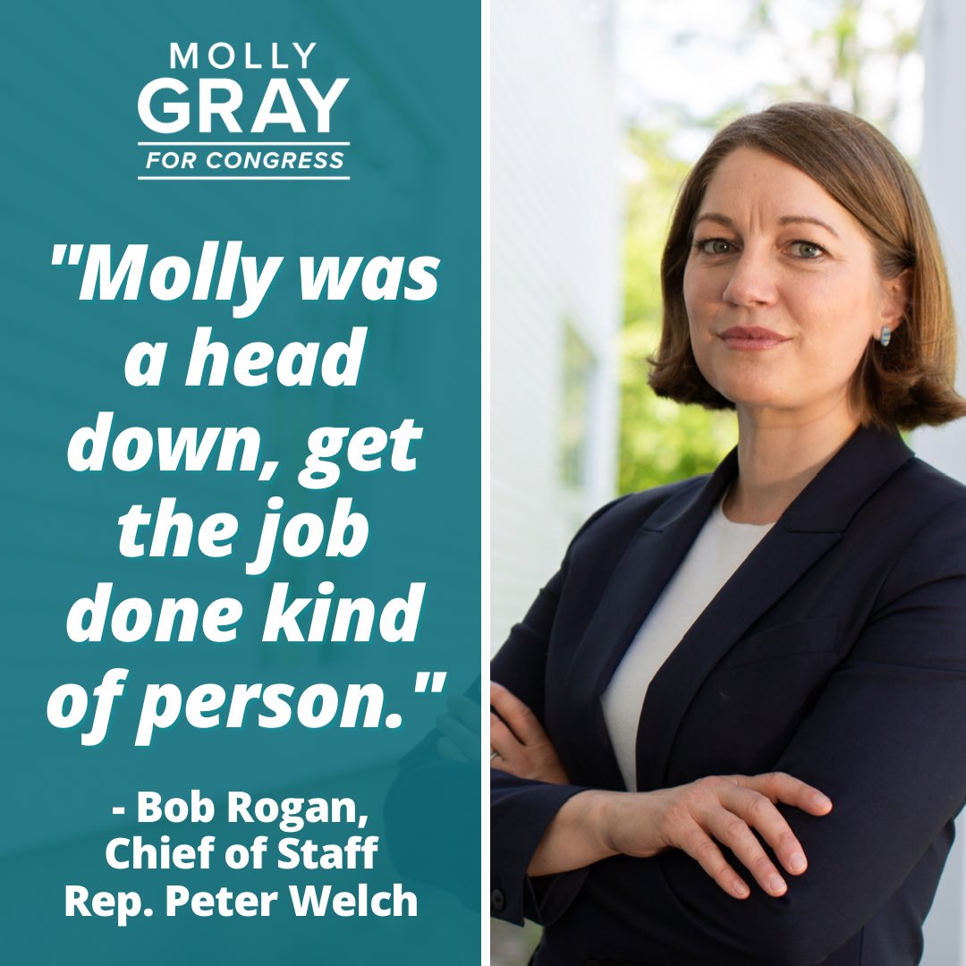 mollyforvermont's tweet photo. Thank you to Bob Rogan, former Chief of Staff to Congressman Peter Welch, for his kind words in @sevendaysvt last month. We were the first people Congressman Welch hired when he got elected in 2006. 
🧵1/2

#VTPoli #MG4VT https://t.co/eBUgJouBG5