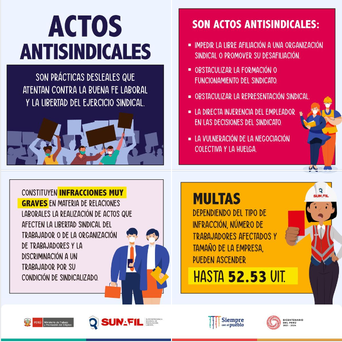 SunafilPeru's tweet photo. 🚨¡Atención!
Por formar parte de un sindicato o querer afiliarte a uno, no pueden verse perjudicados tu derechos laborales. 🙅🏼‍♀️🙅🏾‍♂️

Reconoce estos actos y ¡denúncialos!✋🏻🚫✋🏻 https://t.co/P1YZpLL747