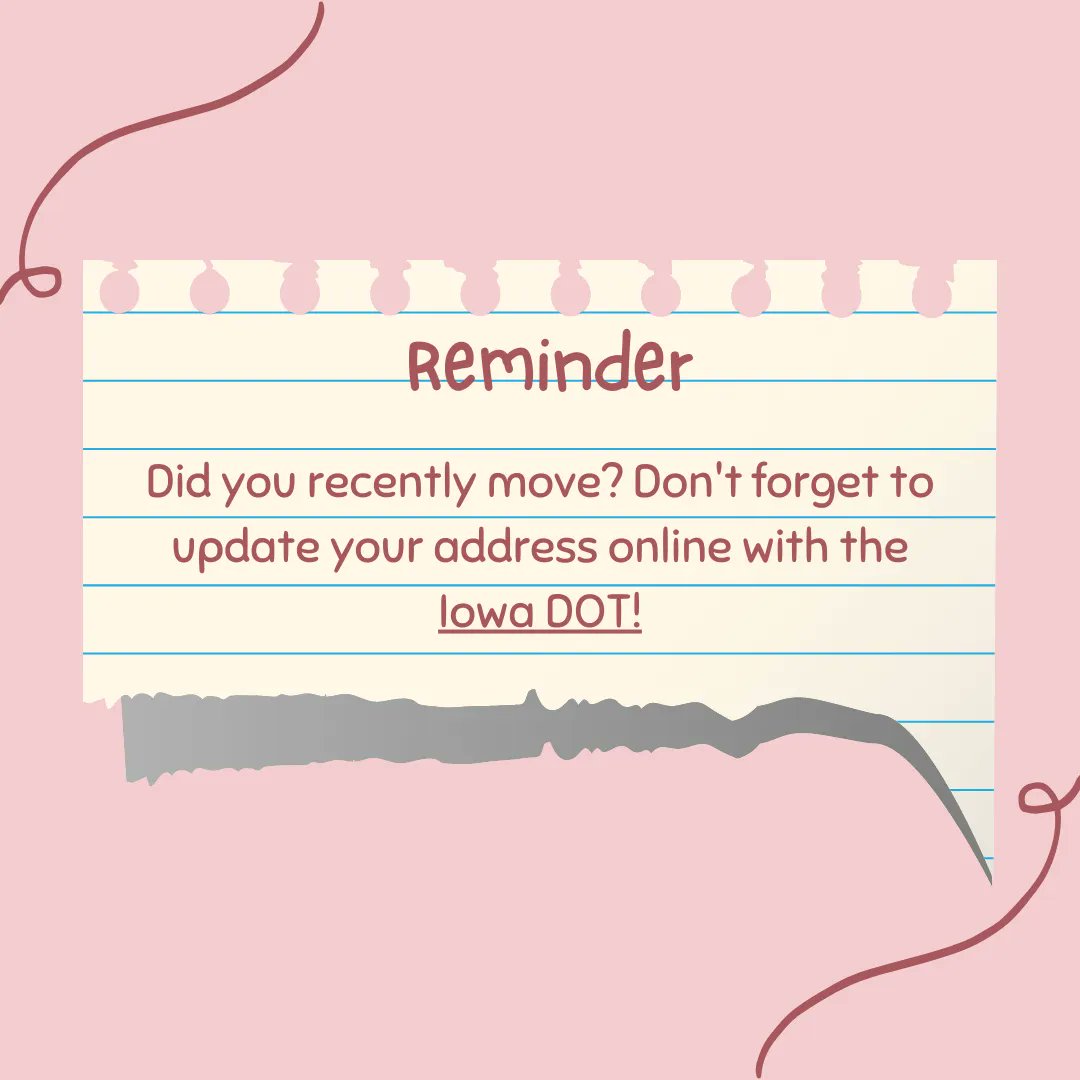 UIStudentLegal's tweet photo. Did you recently move? You have 30 days to update your address with the Iowa DOT. There's an online form! https://t.co/63VYroiH2I https://t.co/22BDBi2Gcq