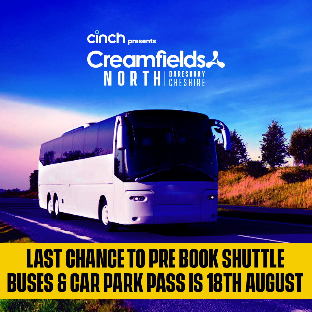 Creamfields's tweet photo. Last chance to pre book shuttle buses is 11pm tomorrow (18th Aug). After this Shuttles can be paid for on the day (excluding Manchester) For shuttles click👉For shuttles click 👉 https://t.co/t8TMuepMGZ #cinchxCreamfields #Creamfieldsinfo https://t.co/fZ2z2FJHTK