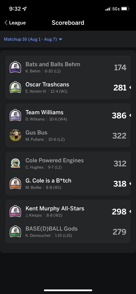 8Guys1Pod's tweet photo. 4 more weeks into fantasy baseball. Then we head into our final playoffs!

- @YeaDonny with the performance of the week!

- @HouseBeilke squeaks out a W over @tweetsbycam_

- We humbly ask that you keep @agent_demouchet in your thoughts and prayers as he is 1-15. https://t.co/ZNkqhm8eMa