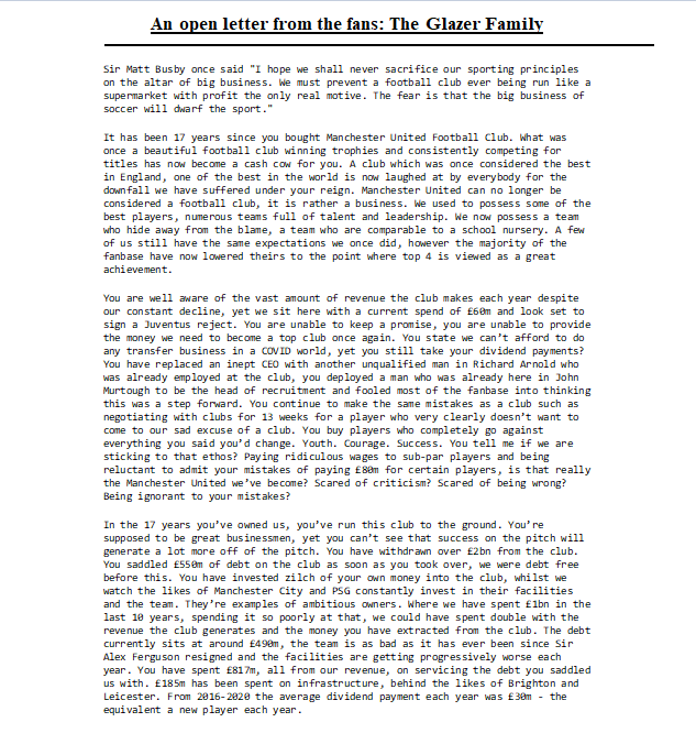 LuiAltt's tweet photo. An open letter from the fans: The Glazer Family

Some things are worth fighting for 🇾🇪
Share and retweet. #GlazersOut https://t.co/aDjhUMCndz