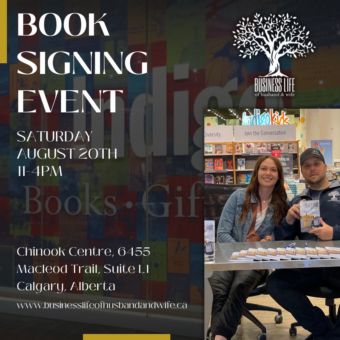 12 Days Out And We Will Be At Indigo Chapters Chinook In Calgary! Book Signing Will Be 11-4pm on Saturday August 20th! 

#yyc #booksigning #indigo #chapters #books #booktok #instagrambooks #business #couples #businesscouples #husbandandwife