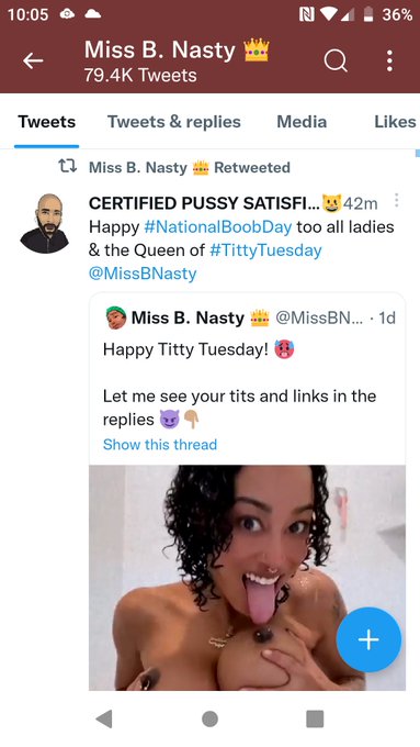 @MissBNasty made my day by retweeting my tweet last week.   Thanks #tittytuesday Queen  https://t.co/be86RTLEEa<a class="tags" href="/tag/missbnasty">@missbnasty</a><a href="/tag/tittytuesday"class="tags"><span>#tittytuesday</span></a>