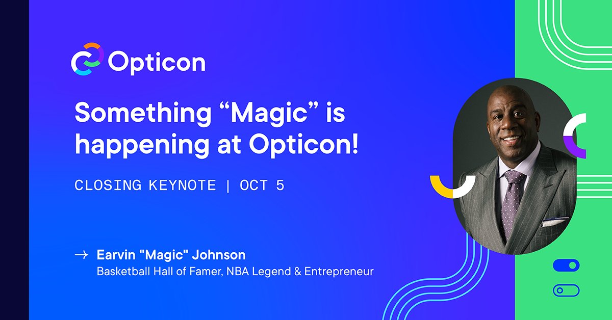 Optimizely's tweet photo. Opticon: 3️⃣ full days of digital transformation, experimentation, and amazing speakers…
...including 5️⃣x NBA champion, @MagicJohnson! 🏀
We are excited to announce the Lakers legend himself as an #Opticon22 keynote speaker. Learn more here:
https://t.co/PIJ1xkDlpp https://t.co/KxhTF6vG2Y