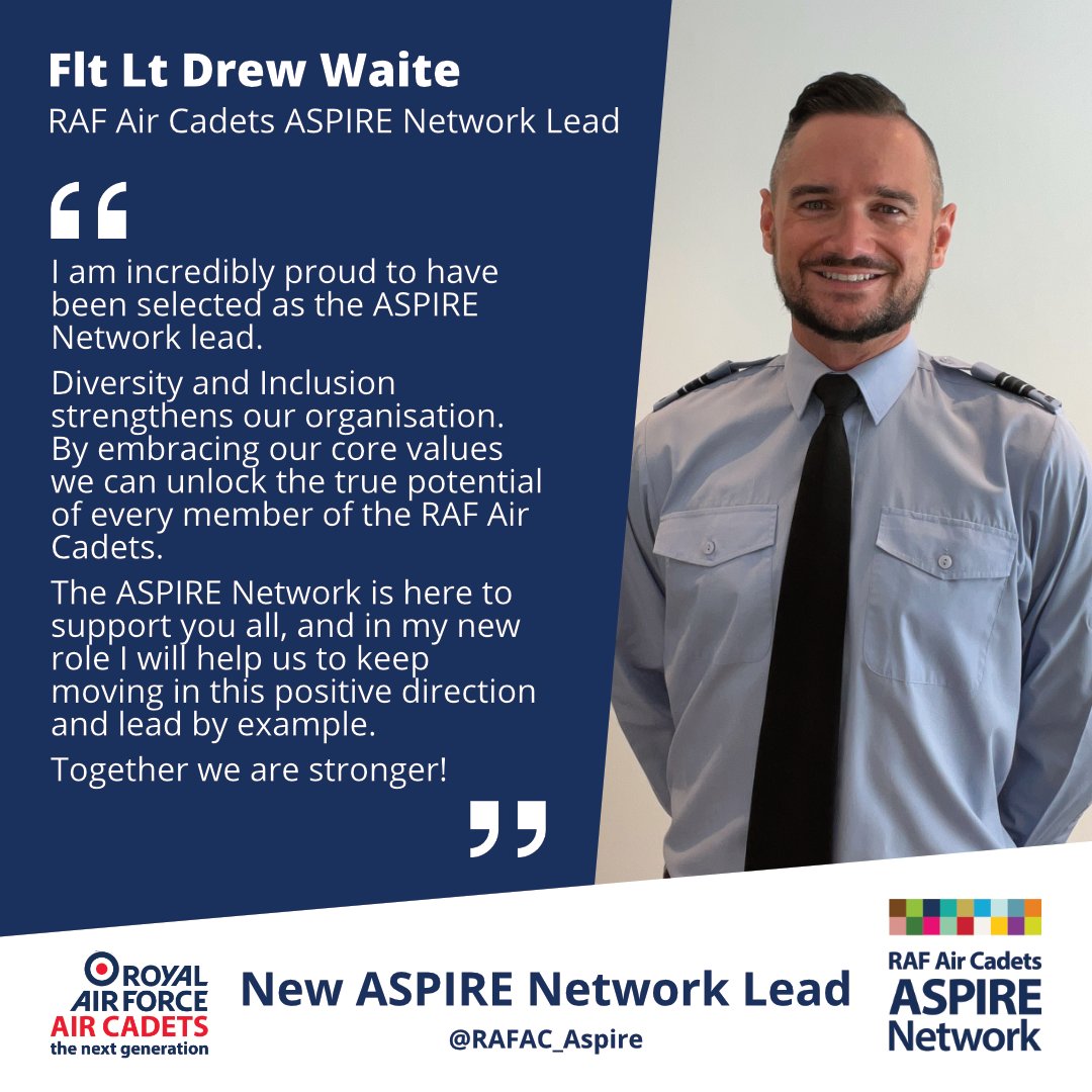 We are delighted to announce that Flt Lt Drew Waite (@ASPIRELEAD1) has been appointed as the first ASPIRE Network Lead.

As the new lead, he will be bring consistency to the ASPIRE vision in supporting diversity and inclusion across the <a href="/aircadets/">RAF Air Cadets</a>.