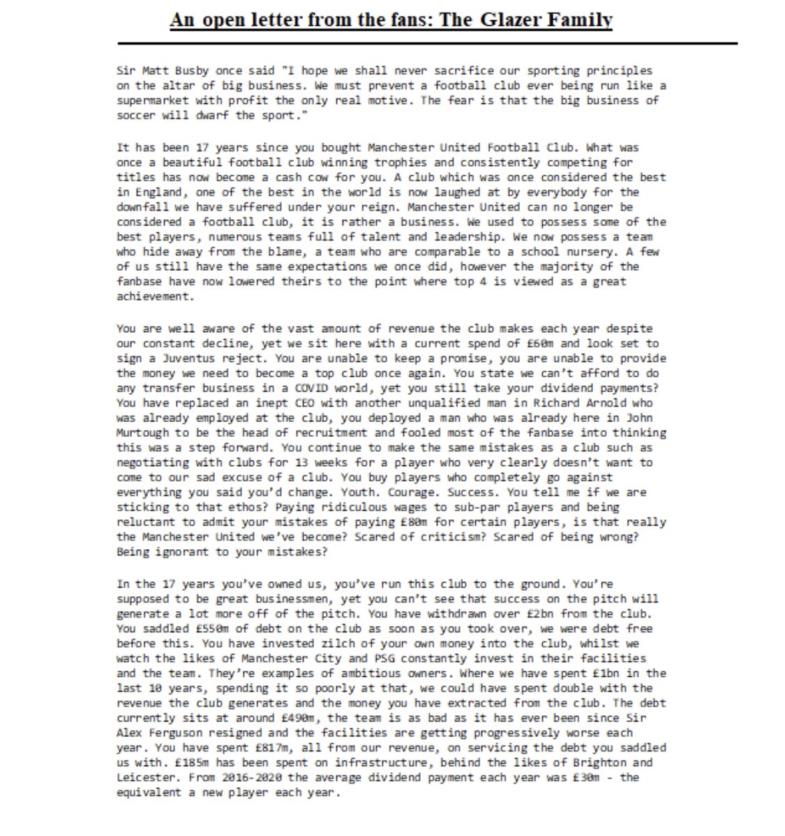 United_Papers's tweet image. Official fan statement: To Glazers family! 🔰

RT this and get it shared around! @JoeeLUHG 
#GlazersOut #GlazersSellManUtd