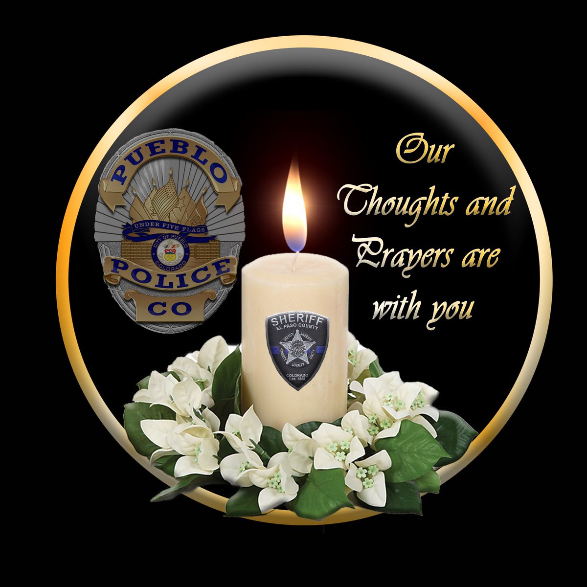 The men and women of the Pueblo Police Department would like to send our sincere condolences to the family, friends, and law enforcement family of Deputy Andrew Peery of the El Paso County Sheriff’s Office.

Our thoughts and prayers are with you.