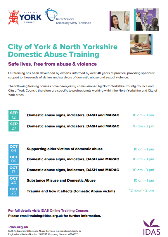 healthwatchyork's tweet photo. City of York &amp; North Yorkshire Domestic Abuse Training. Link to the training here:
https://t.co/bjwJSVsHZk https://t.co/vA02JTdQNQ
