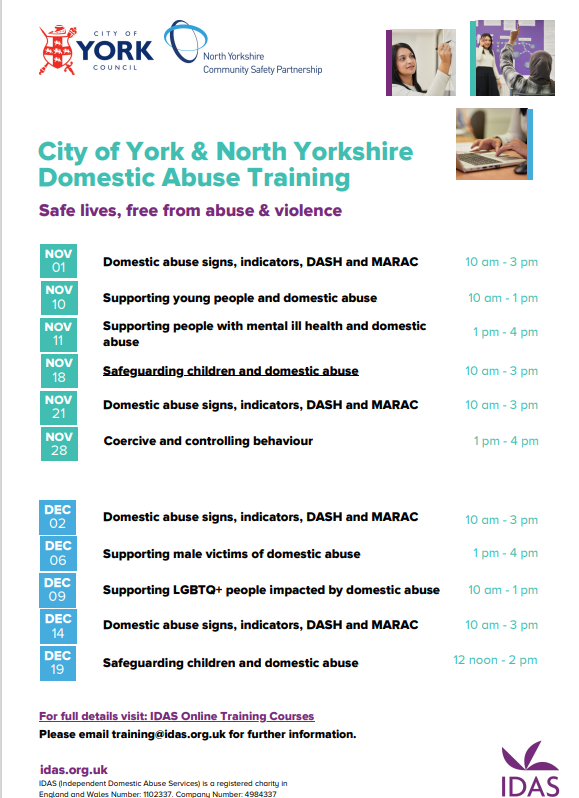 healthwatchyork's tweet photo. City of York &amp; North Yorkshire Domestic Abuse Training. Link to the training here:
https://t.co/bjwJSVsHZk https://t.co/vA02JTdQNQ