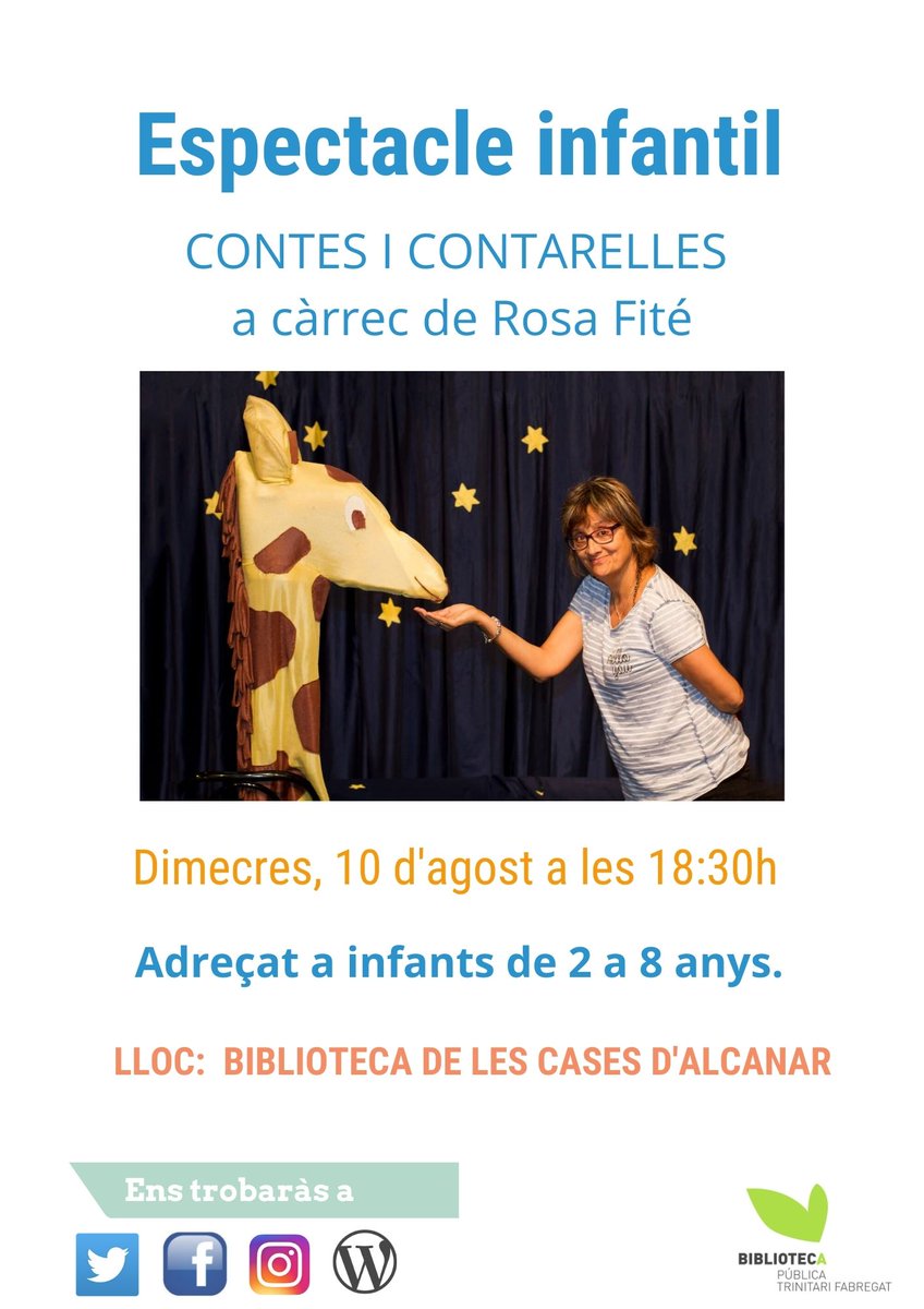 BibliotecaLesCa's tweet photo. Espectacle infantil: "Contes i contarelles"
📆Dimecres, 10 d'agost
🕦18:30h
📍 @BibliotecaLesCa 

Espectacle on els contes s'expliquen, es canten, i fins i tot es reciten
A través del joc i les endevinalles ens endinsarem dins un món ple de màgia i il·lusió! https://t.co/scYII5j0JP