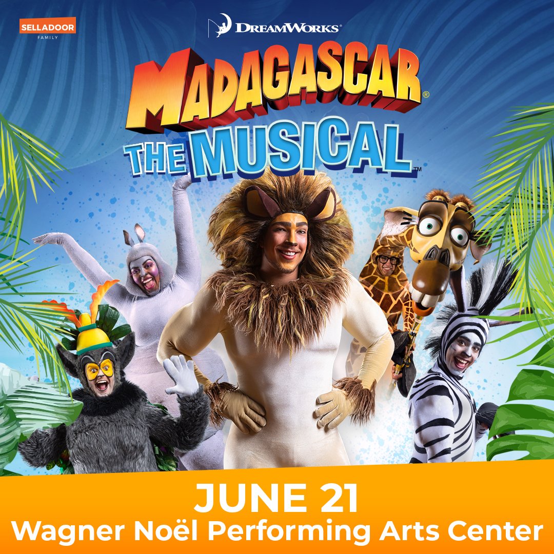 ✨ SHOW ANNOUNCEMENT ✨ MADAGASCAR THE MUSICAL LIVE! Coming to Wagner Noël PAC on June 21st, 2023! Get ready to move it, move it - join Alex, Marty, Melman, and Gloria as they escape New York Central Park Zoo and onto the stage in this live musical spectacular! 🦁🌴 �