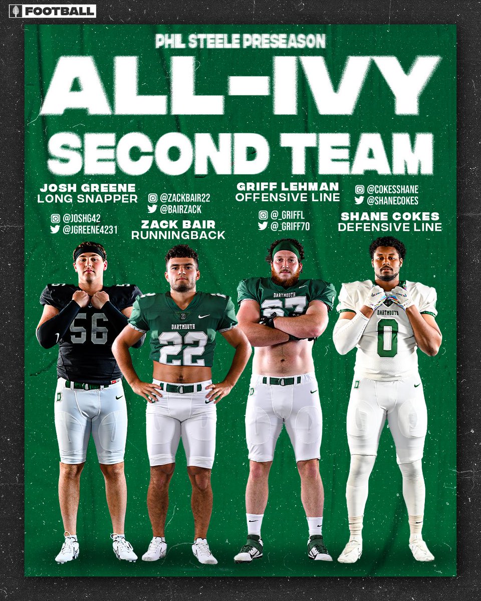 Dartmouth Football on Twitter "Congratulations to Josh Greene, Zack Bair, Griff Lehman, and