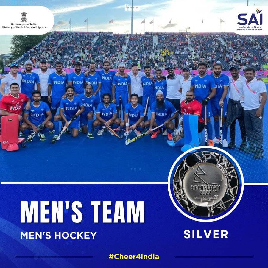 Team India 🇮🇳 wins a Silver🥈 in Men’s #Hockey 🏑 at the #CommonwealthGames2022 

#Cheer4India #CWGindia2022 #CWG22india #CommonwealthGames22
