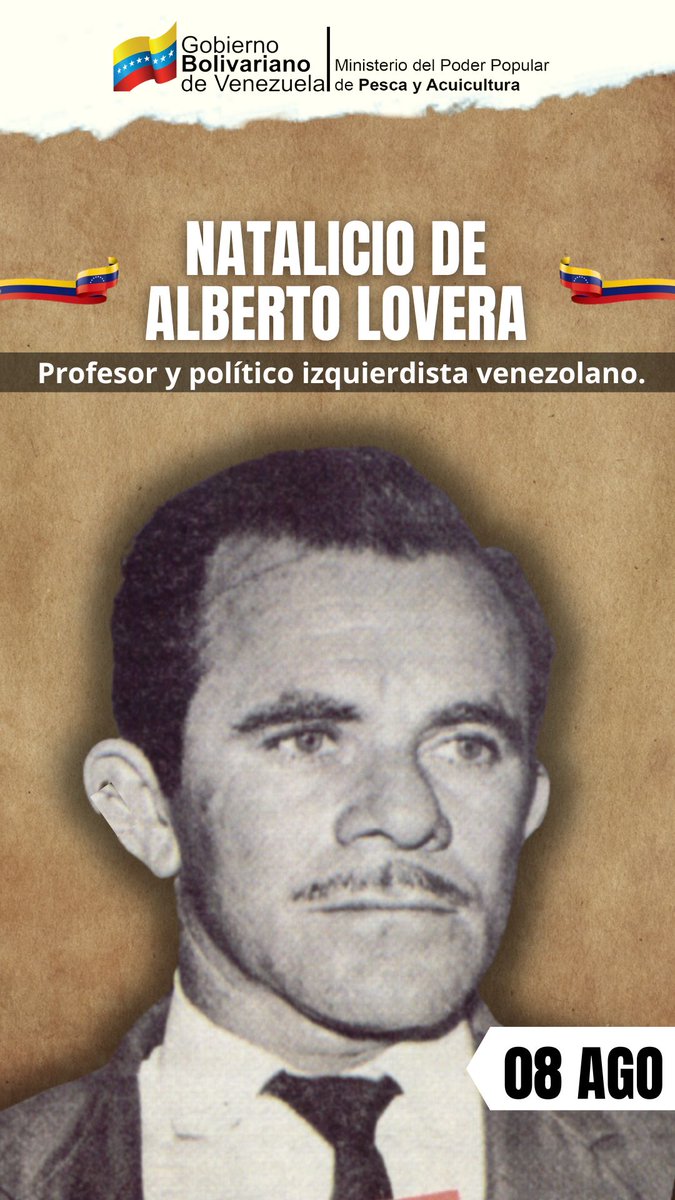 Hoy son 99 años del nacimiento del profesor y político izquierdista, Alberto Lovera, quien formó parte de la militancia juvenil de nuestra nación y además se enfrentó sin temor alguno a las represiones y torturas del régimen puntofijista, defendiendo la justicia del pueblo.