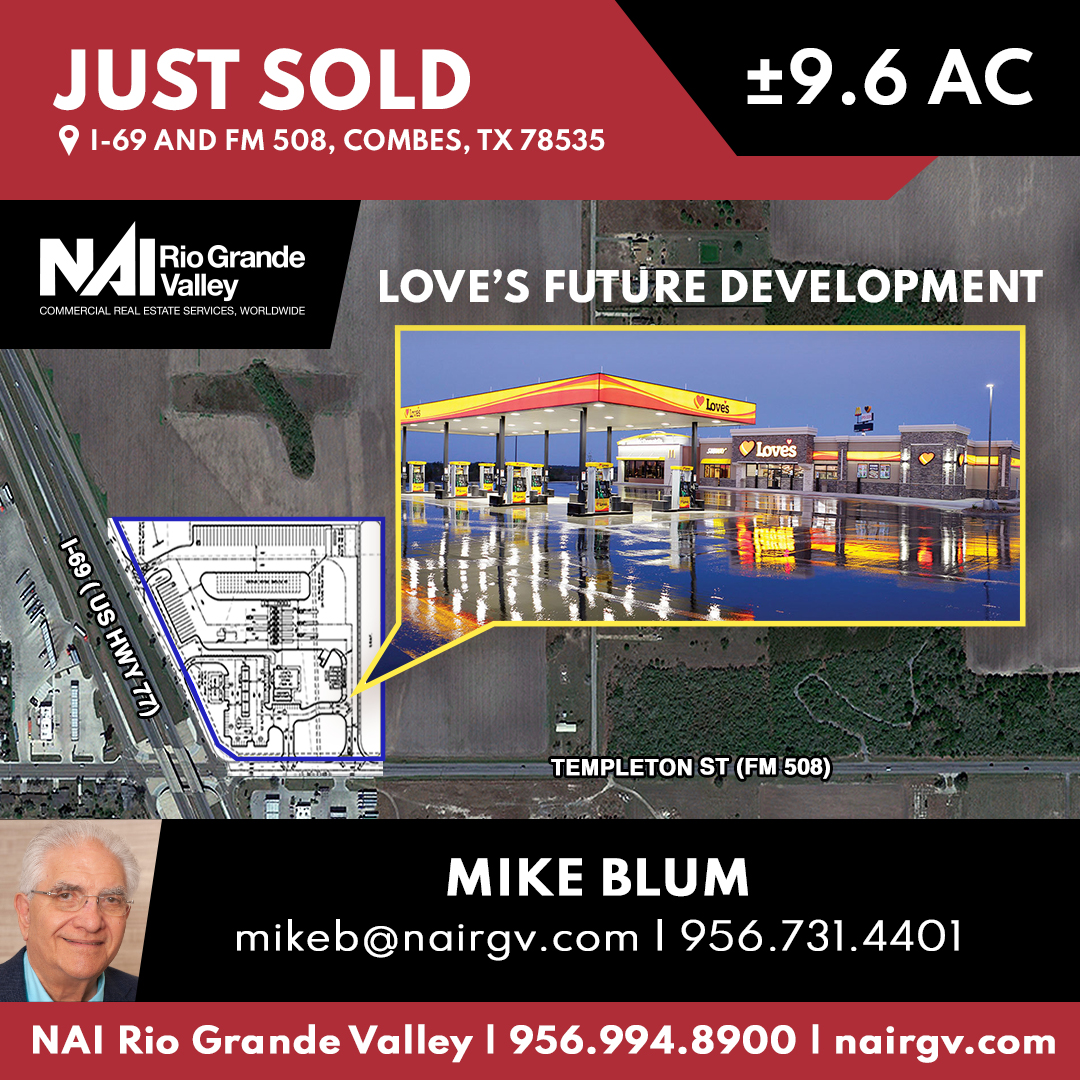 nairgv's tweet photo. NAI Rio Grande Valley is pleased to announce that Mike Blum, Partner and Managing Broker, participated in the sale of this site
for a future LOVE’S center in Combes, TX.  

Contact NAI Rio Grande Valley today for all your real estate needs at 956-994-8900. https://t.co/C4zkde9bAm