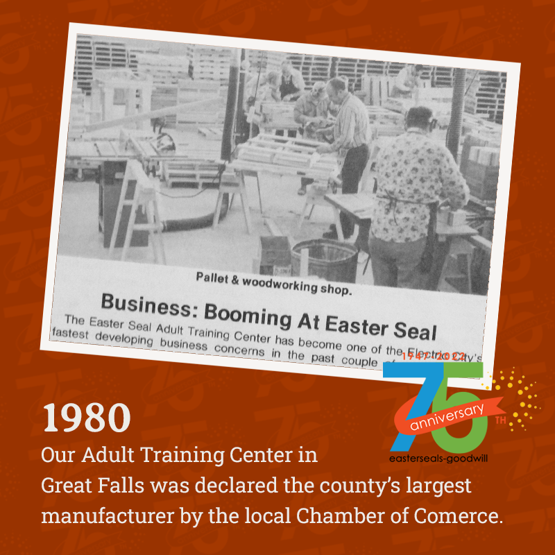esgwnrm's tweet photo. A highlight of our vocational programs during the 1980s was the assembly and manufacturing operation located in Great Falls. By the mid-1980s more than 90 adults with disabilities worked there. #EastersealsGoodwillSeventyFiveYears #75YearsChangingLives https://t.co/kjxG9Pnzbd