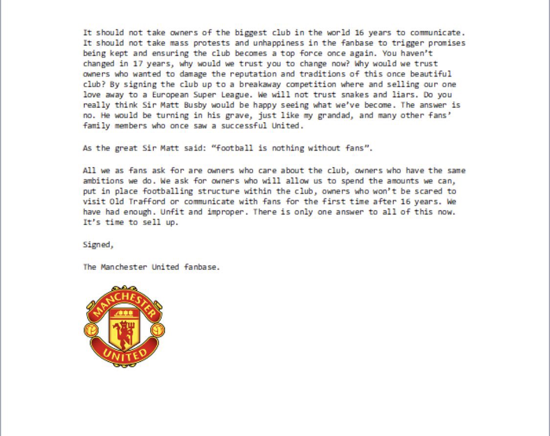 class_of_93's tweet photo. Official fan statement: To Glazers family! 🔰

It’s time sell the club!! 
#Manchester United 

@ManUtd @UnitedStandMUFC @Muppetiers @UtdDistrict @utdreport  @markgoldbridge @UtdPaper_ @UTDTrey 
#GlazersOut https://t.co/UC3wdkqu5B