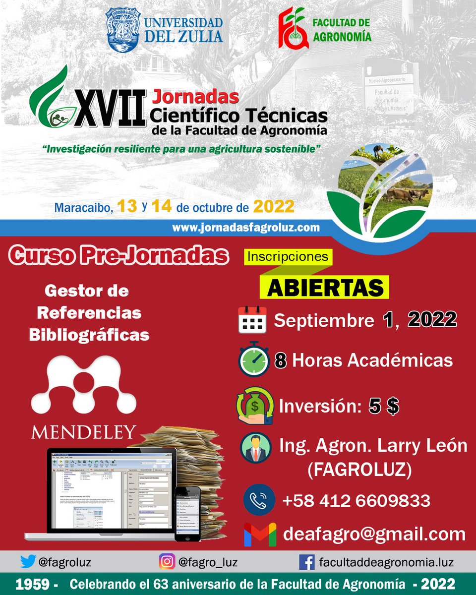 DEA_FagroLUZ's tweet photo. #CursosPre-Jornadas 
"Gestor de Referencias Bibliográficas Mendeley"
.
Facilitador: 
Ing. Agr. Larry León
Docente de FagroLUZ
.
Fecha: 1/9/2022
8 horas académicas
Inversión: 5$ 
.
📌 Información: 
📳 0412-6609833 
✏️ deafagroluz@gmail.com
.
.
.
#cursos #mendeley #referencias https://t.co/bHQyH9A5M0